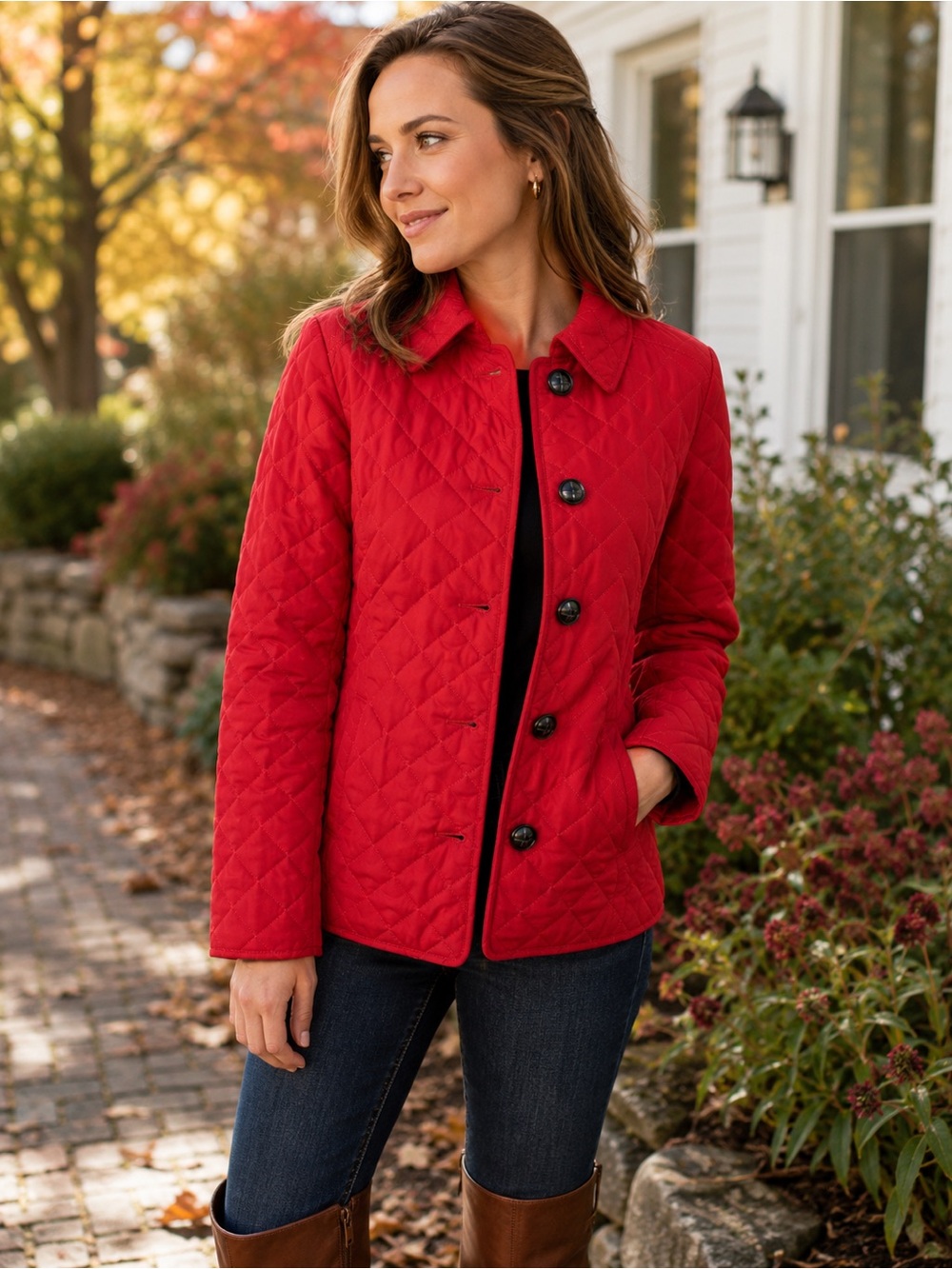 NWT Jones New York Red Quilted Jacket XS Lightweight Diamond Quilt Coat